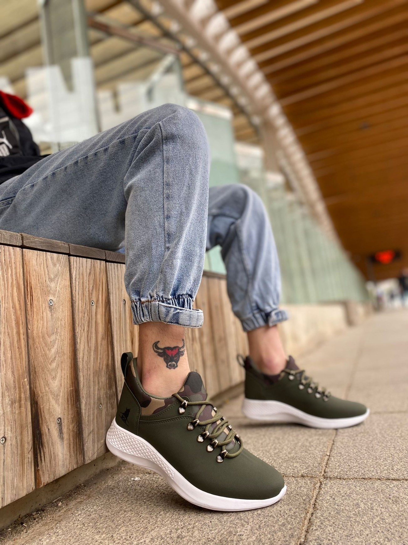 Lace-up Comfortable High Sole Khaki Camouflage Casual Men's Sneakers