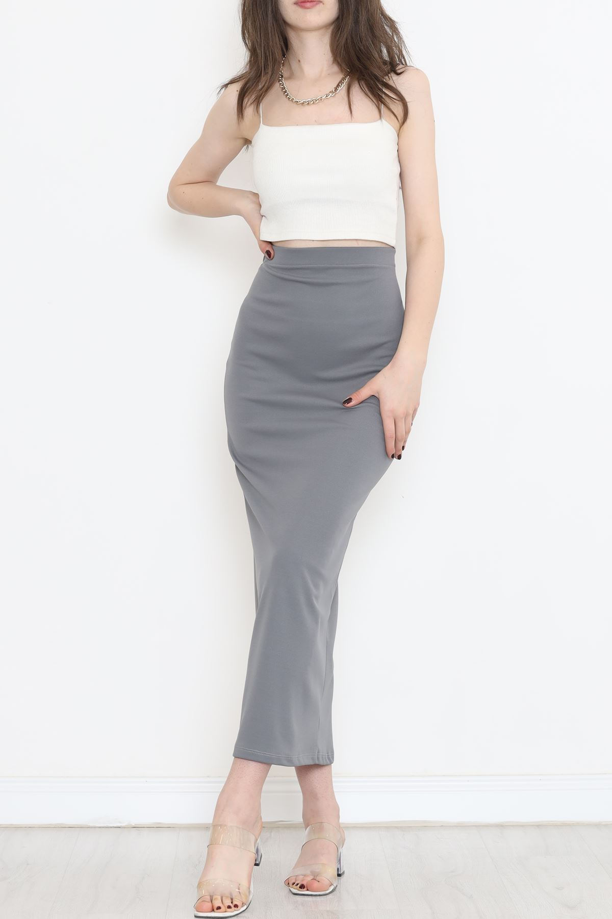 Scuba Fabric Pencil Skirt Gray