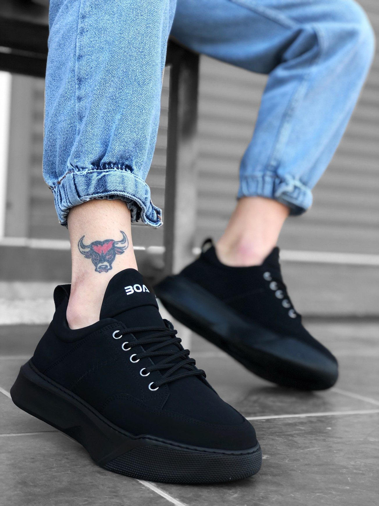 Lace-up Men's High Sole Black Sneakers