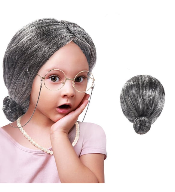 Grey Color Elderly Wig Hair Wig Granny Wig Adult Child Compatible