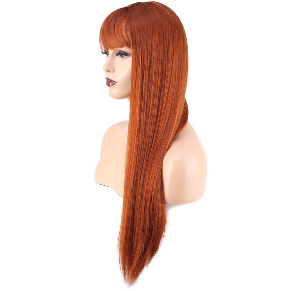 Long Kanekalon Fiber Synthetic Wig with Straight Custom Bangs / Copper