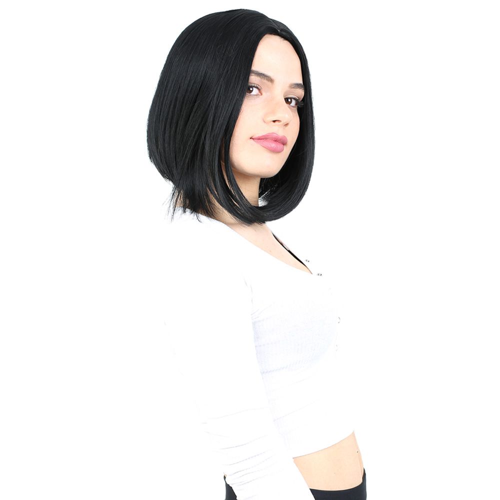 Straight Short Kanekalon Fiber Synthetic Wig without bangs / Black