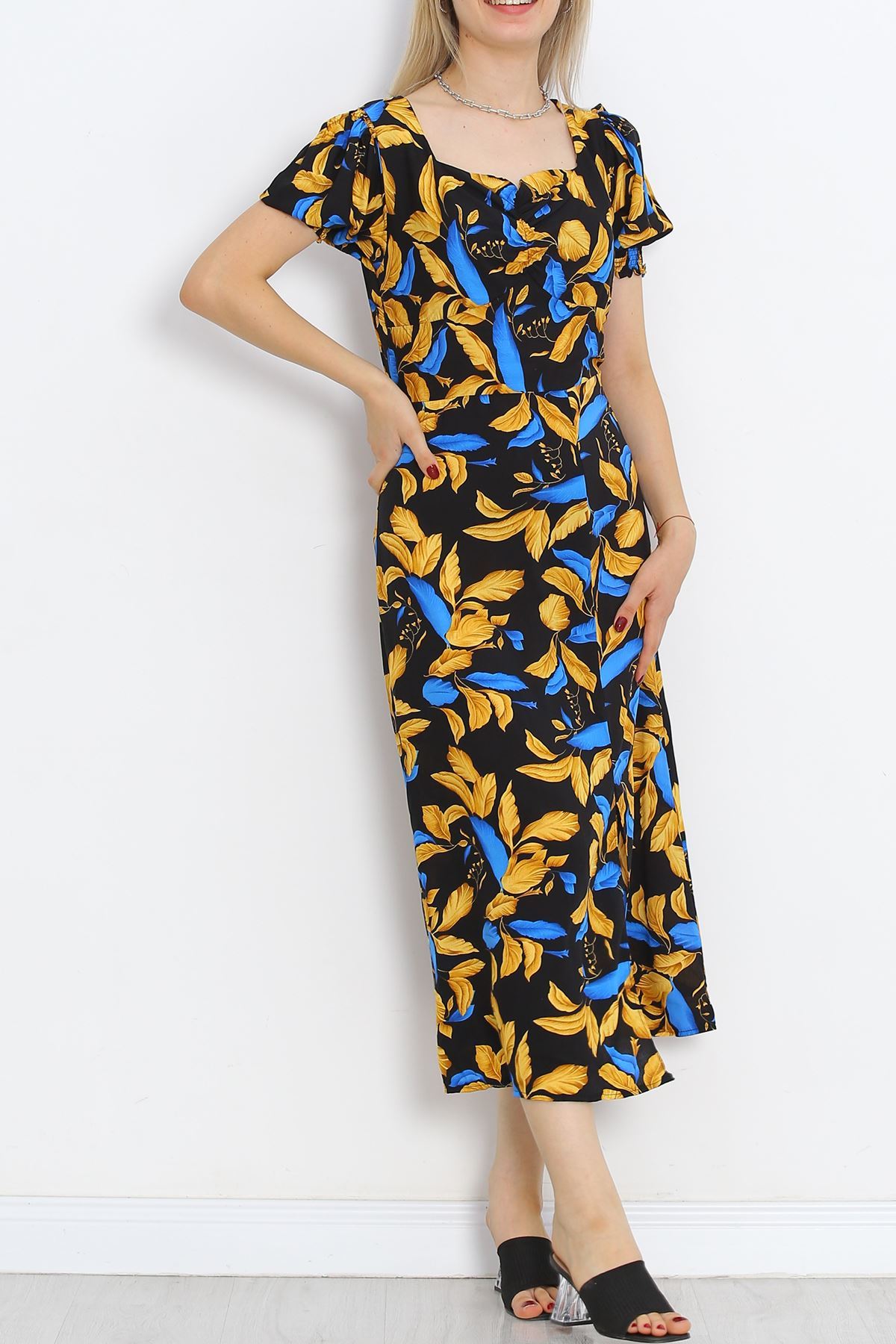 Kiss Collar Dress Black and Yellow