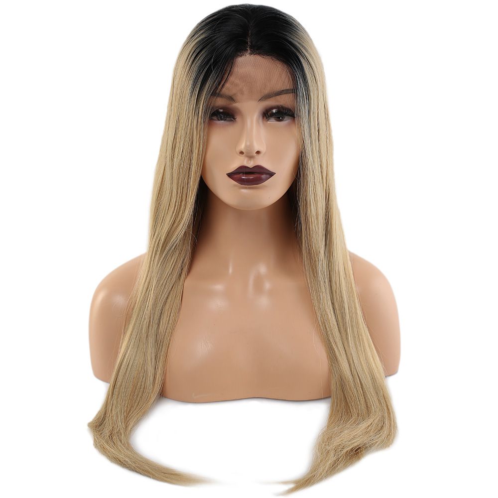 Kanekalon Fiber Synthetic Plain Long Tulle Wig / Black Cyan Ombré