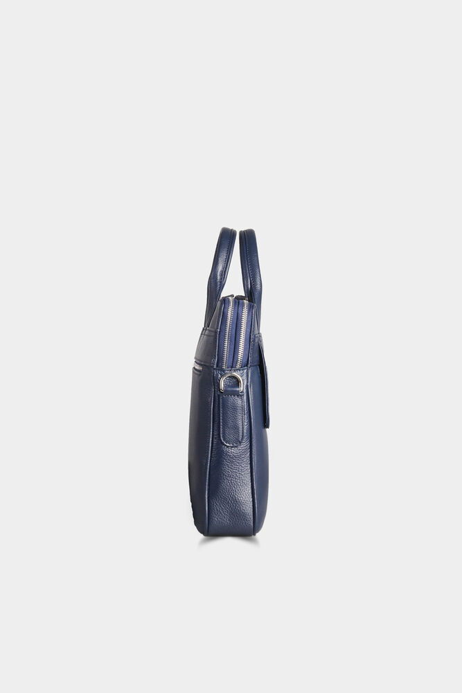 Navy Blue Leather Laptop Bag