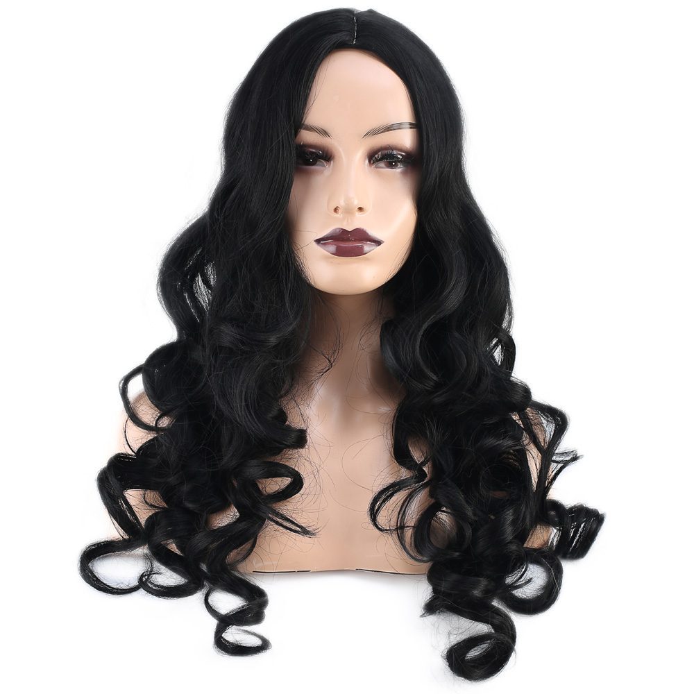 Long Kanekalon Fiber Synthetic Wig with Wavy Bangs / Dark Chestnut