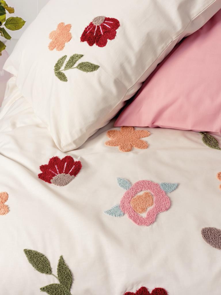 Puff Embroidered Ranforce Double Duvet Cover Blossom Salmon