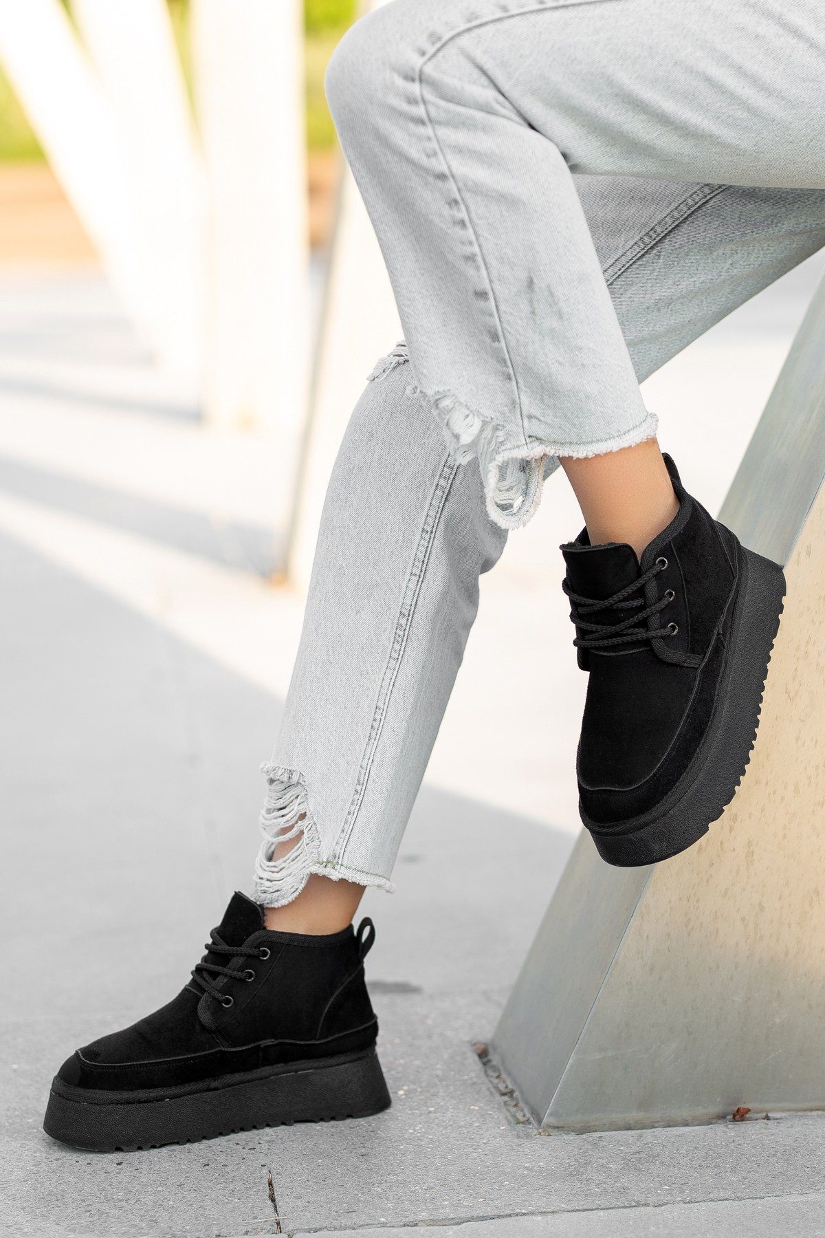 Black Suede Lace-up Boots