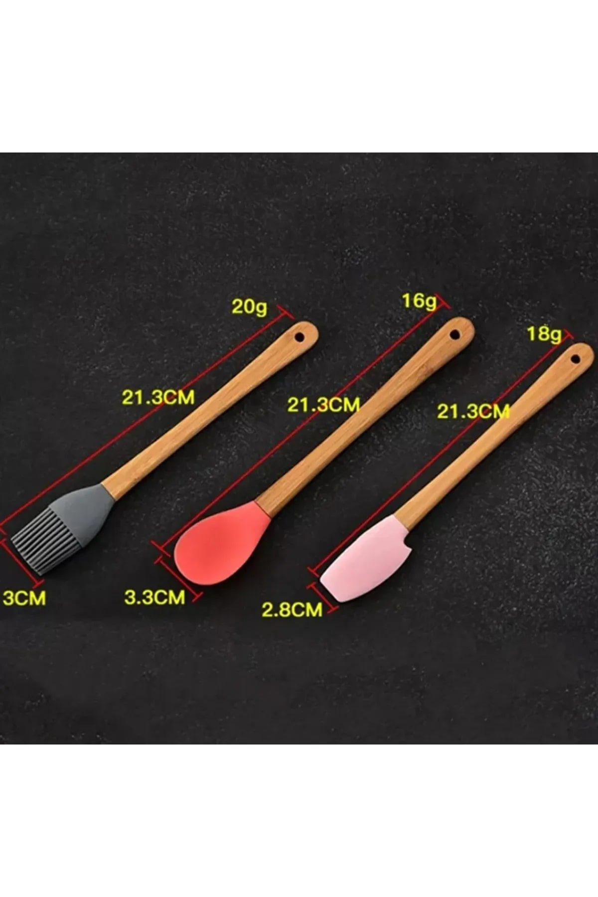 5-Piece Colorful Wooden Handle Silicone Tipped Spatula Spoon Set with Brush -Dish Prep Set 21 Cm