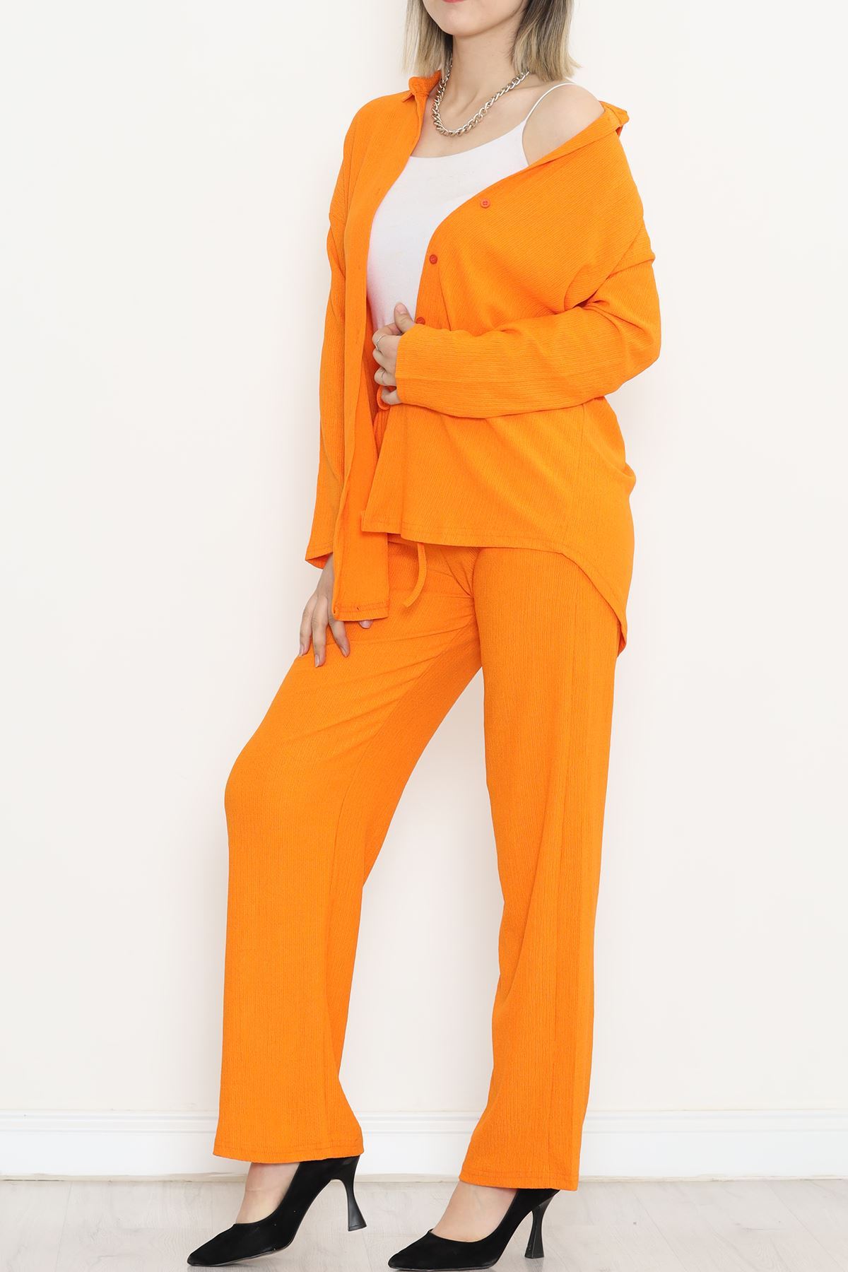 Seersucker Shirt Set Orange