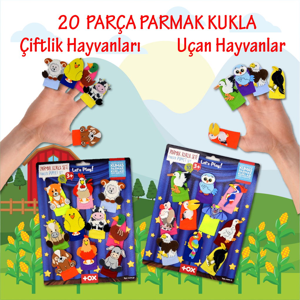 2 Sets - 20 Pieces Farm and Flying Animals Finger Puppet