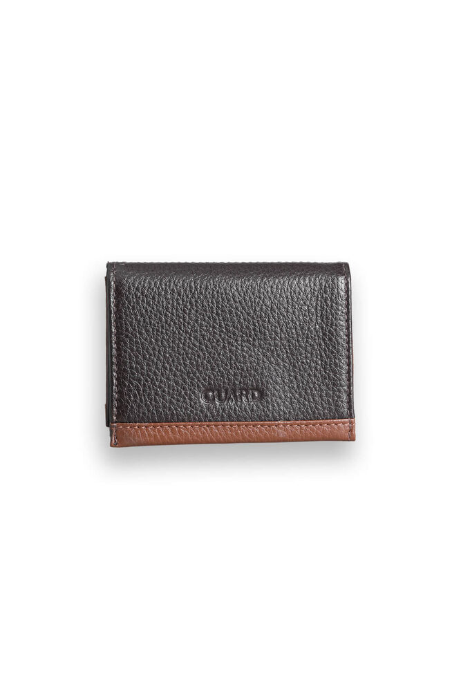 Brown - Tan Genuine Leather Card Holder with Dual Color Compartments