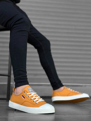 Comfortable Flat Sole Linen Lace-up Yellow Casual Men's Shoes