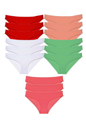 15pcs Super Eco Set Lycra Women Slip Panties Red White Powder Green Fuchsia