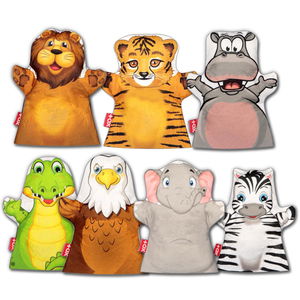 7 Piece Safari Animals Hand Puppet Set , Educational Toy