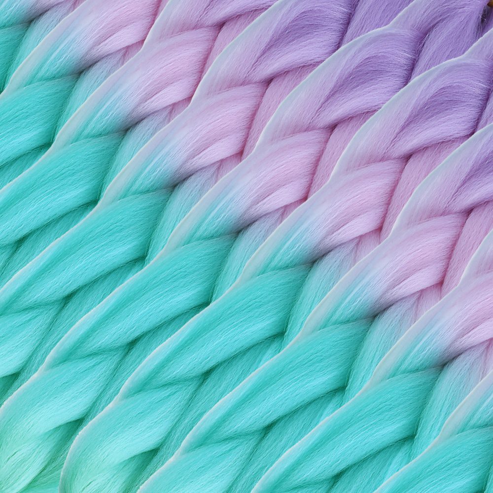 Afro Braiding Color Transition Synthetic Hair 100 Gr. / Lilac / Pink / Turquoise Blue / Soft Green