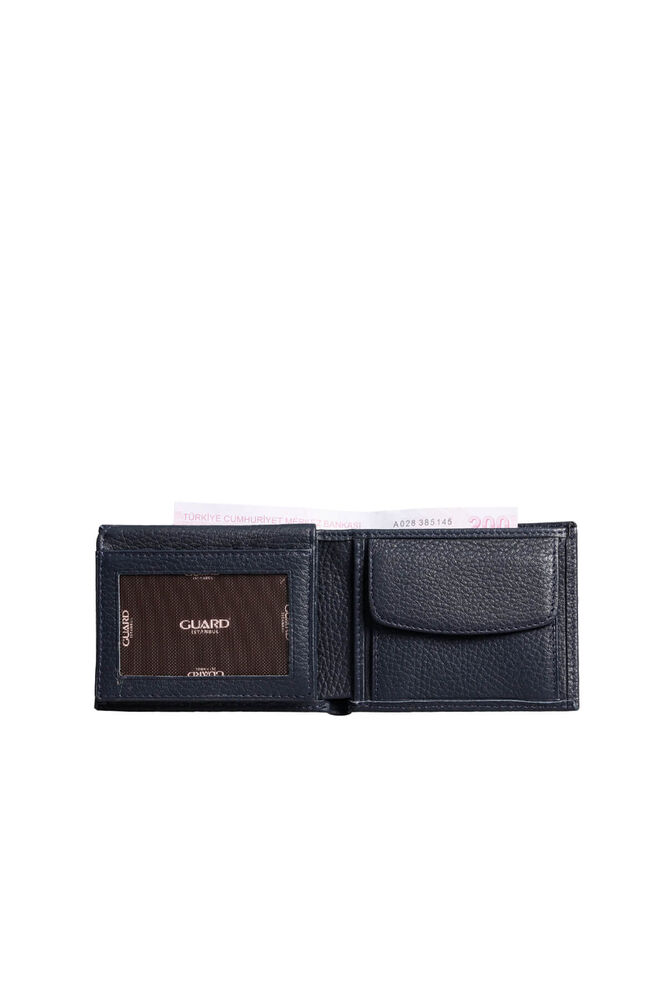 Navy Blue Genuine Leather Horizontal Men's Wallet with Coin Purse