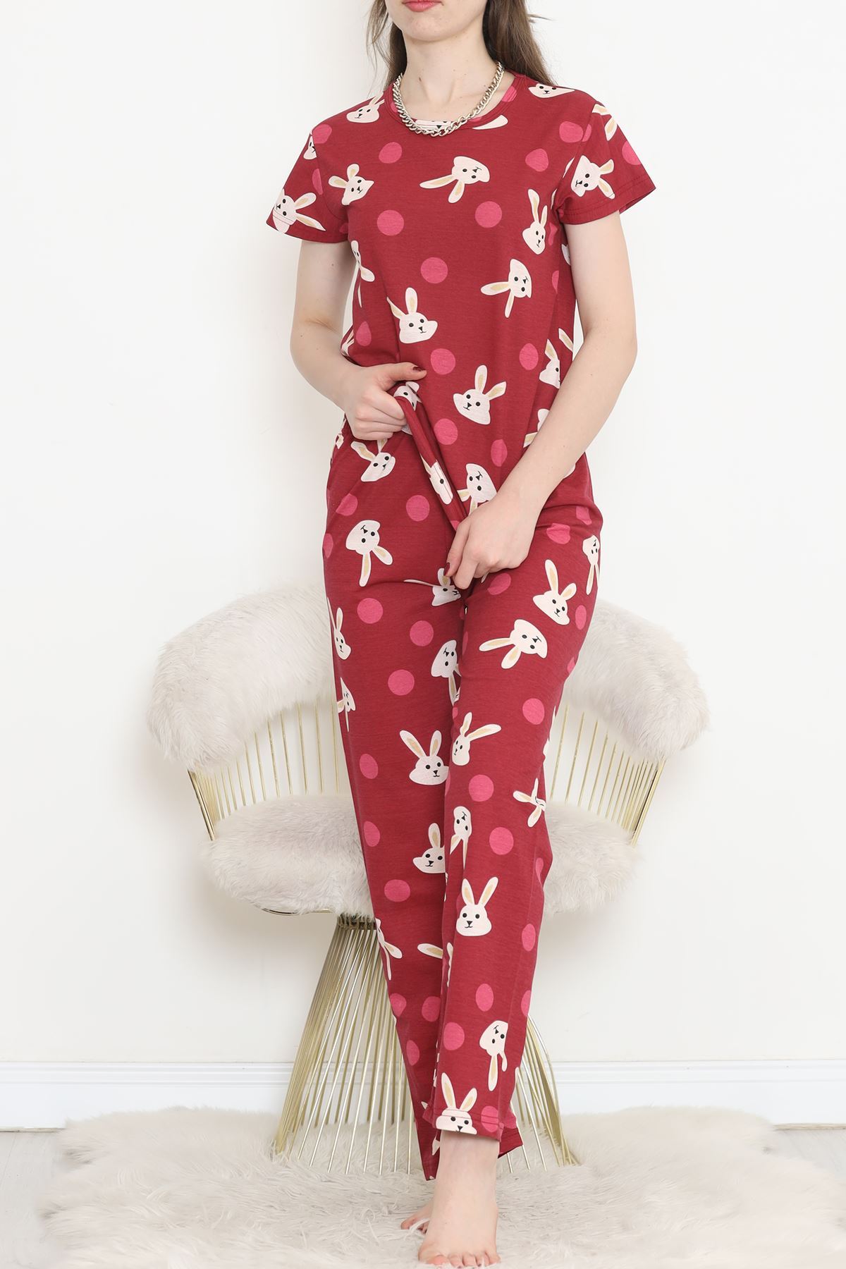 Patterned Pajama Set Burgundy