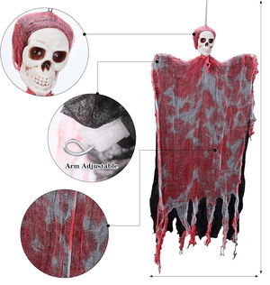 Led Lighted Laughing Sound Sensor Creepy Skull Bloody Horror Ghost Fringed Decor 90x50 cm