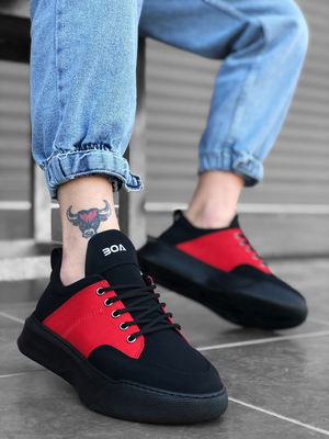 Lace-up Men's High Sole Black Red Sneakers