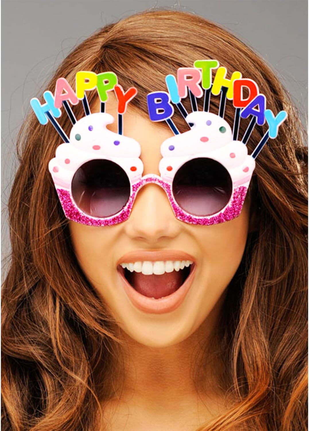 Happy Birthday White Fuchsia Color Party Glasses 12x7 cm