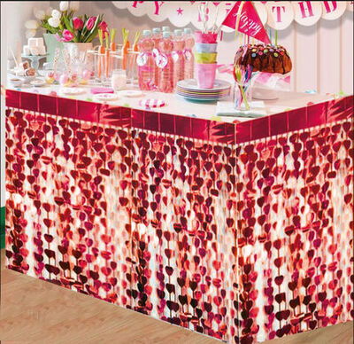 Glittering Metalized Red Heart Table Skirt with Tassels 75x360 cm