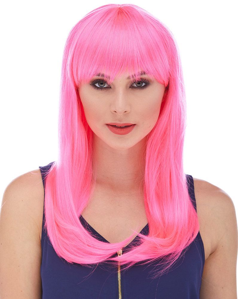 Candy Pink Dark Pink Color Long Straight Party Wig