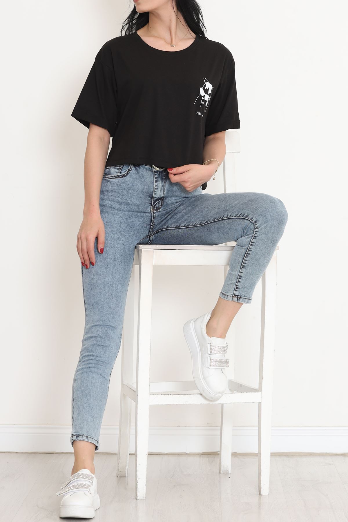 Printed Crop T-Shirt Black