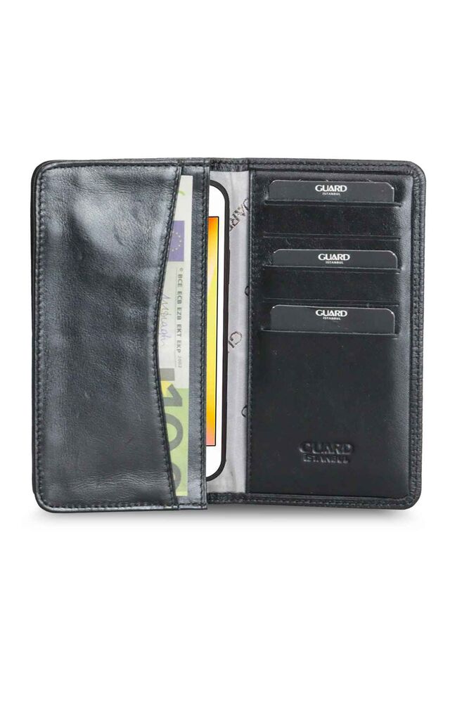 Black Laser Print Leather Portfolio Wallet with Phone Entry