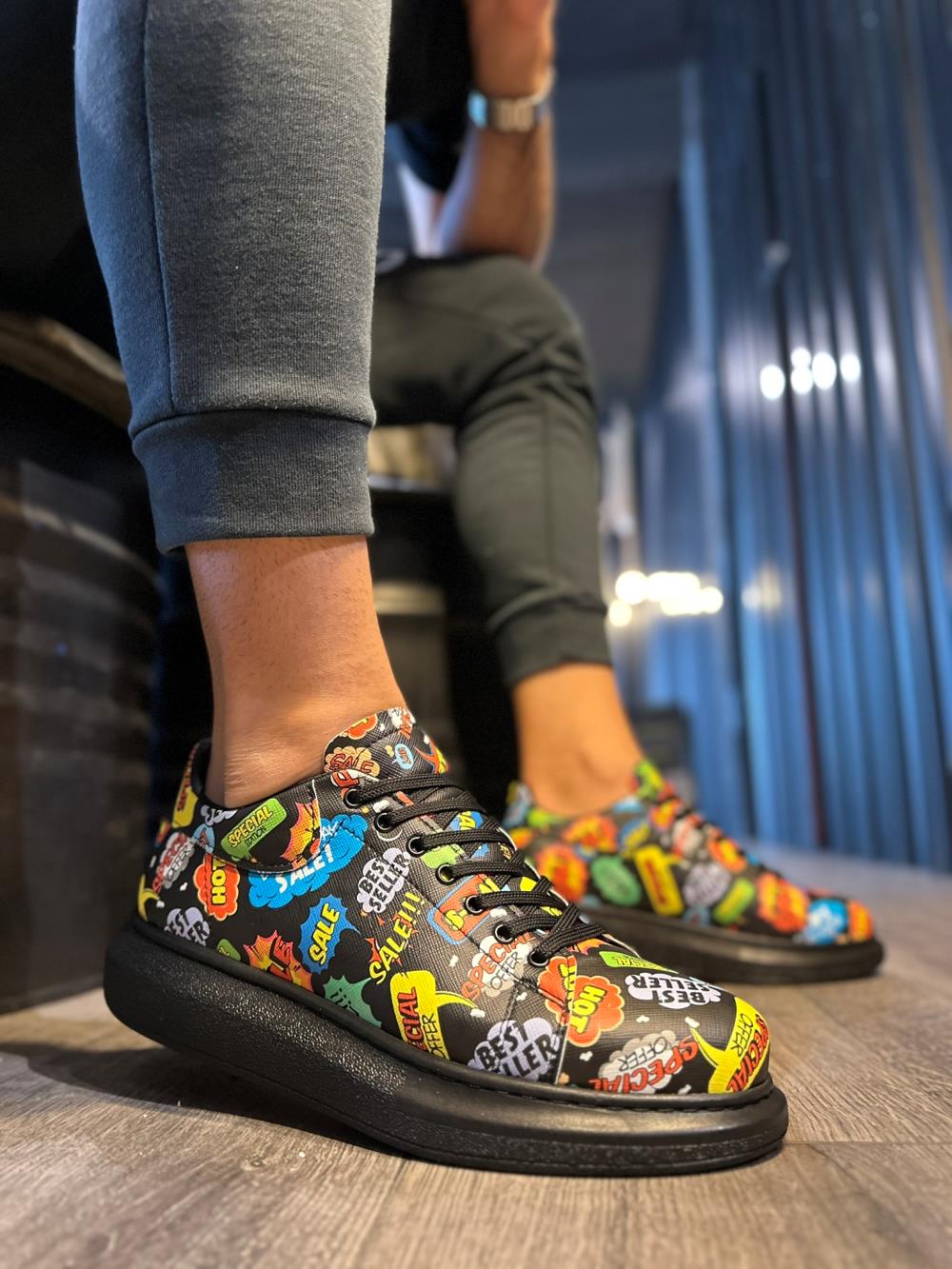 High Sole Colorful Printed Casual Shoes Hot