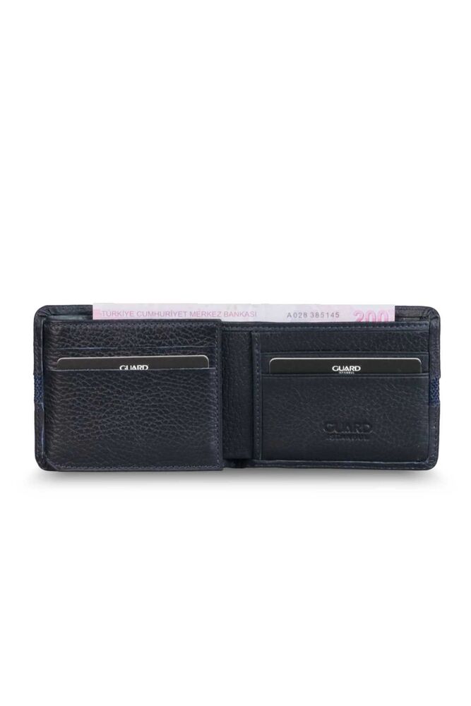 Navy Blue Sport Stripe Leather Men's Wallet