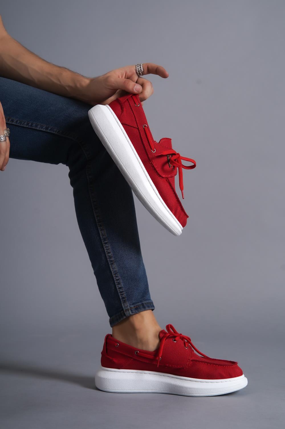 High Sole Seasonal Linen Shoes Red