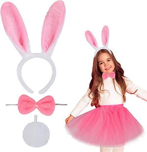 Bunny Crown Skirt Bow Tie and Tail Costume Set Pink Color Child Size