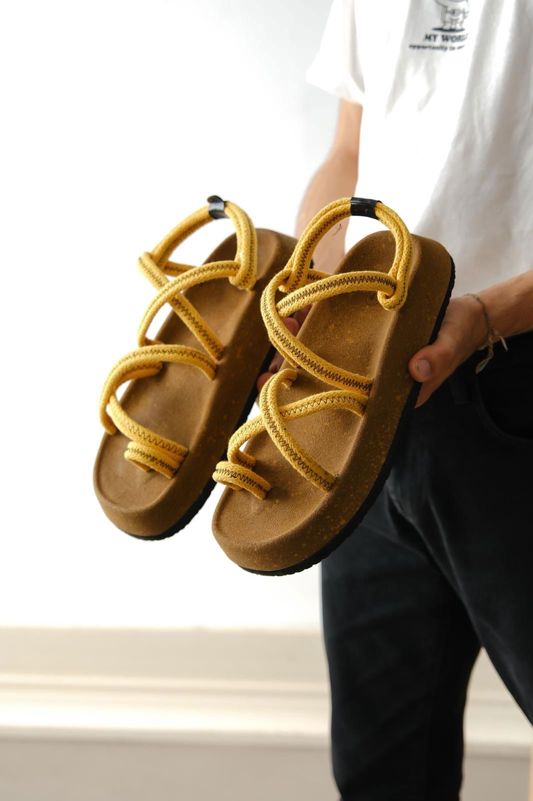 Men's Bodrum Rope Rope Yellow Casual Sandals