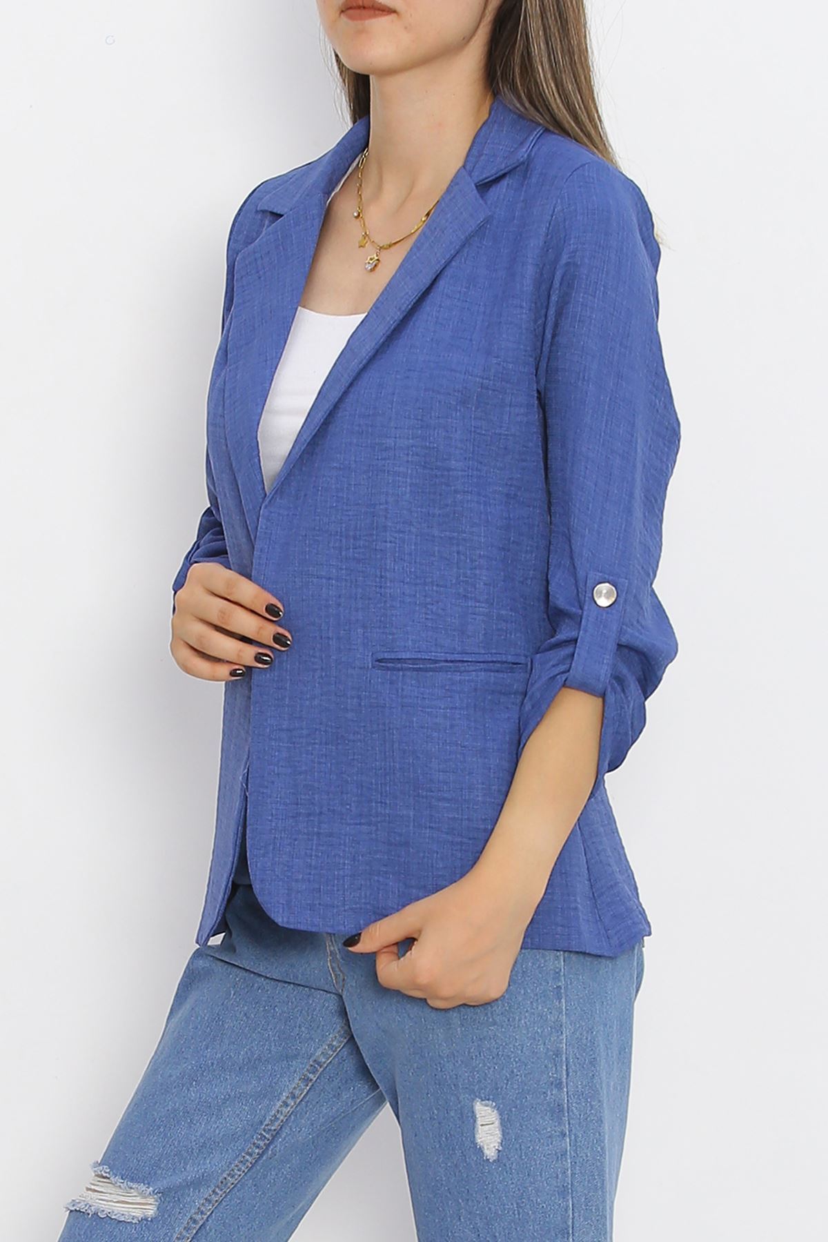 Spring Jacket with Sleeve Buttons Indigo