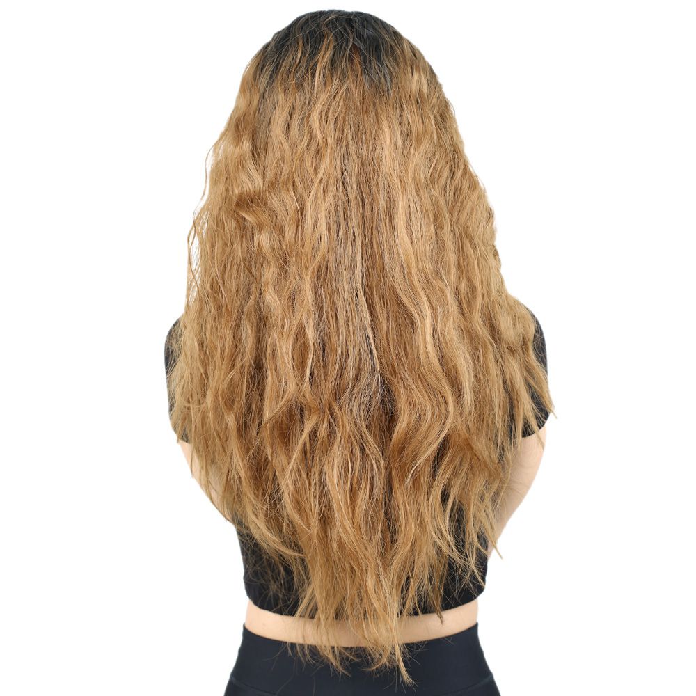 Fluffed Wavy Long Kanekalon Fiber Synthetic Wig / Black / Caramel Ombré