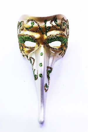 Venice Long Mask Magnet Made of Ceramic Material with Green Color Embroidery