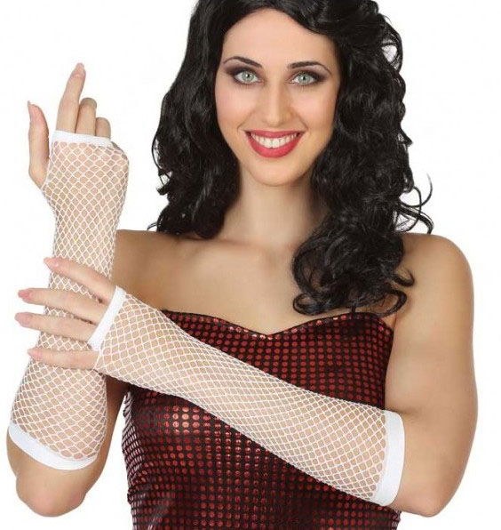 Long Mesh Knit Gloves White Color