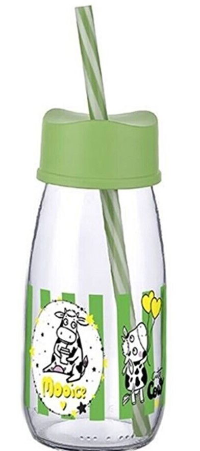 Straw Water And Milk Bottle Glass 250 ML - Green