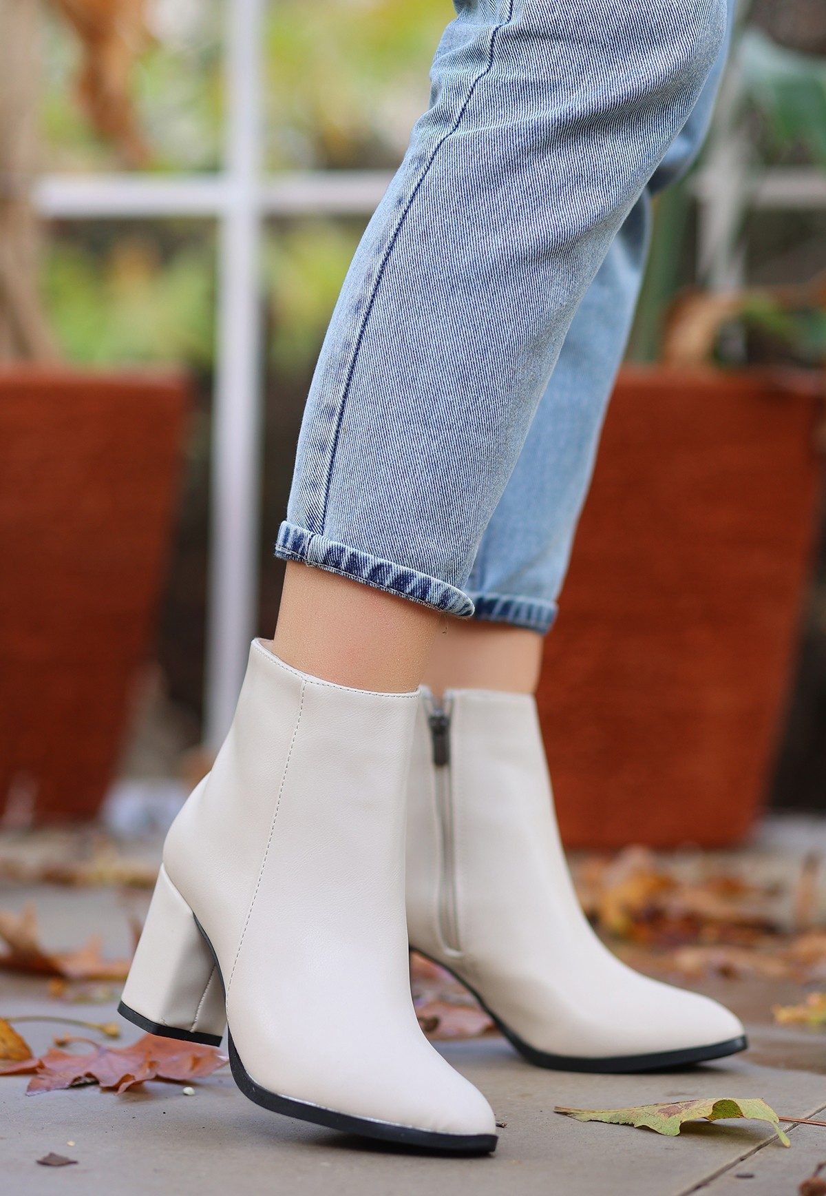 Beige Skin Heeled Boots