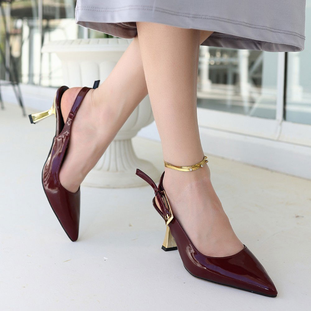 Burgundy Patent Leather Heeled Shoes