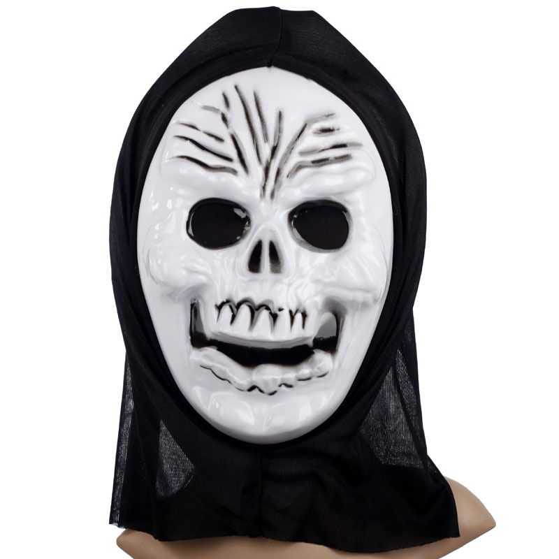 Plastic Skull Mask - Skeleton Mask with Hood 27x20 cm