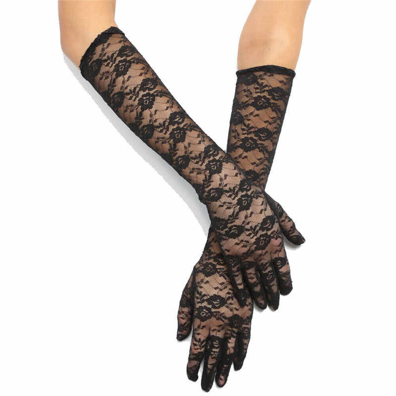 Black Color Medium Size Lace Gloves Long Model