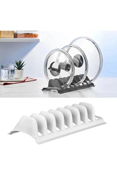 White - 8 Compartment Pot Lid Rack - Simple Plate Holder - Lid Organizer