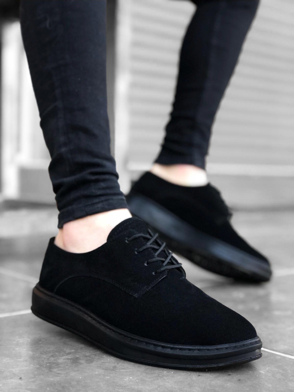 Lace-up Suede Classic Black High Sole Casual Men's Shoes