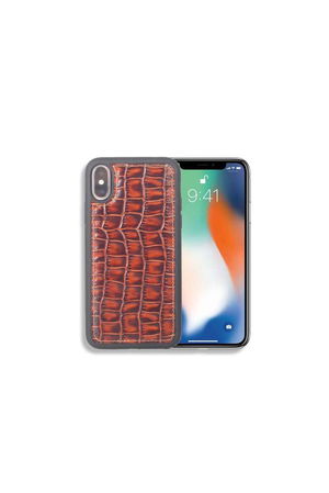 Coffee Large Croco Pattern Leather iPhone X / XS Case