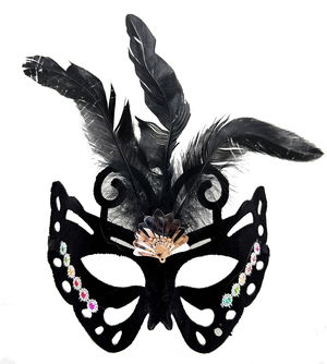 Black Color Black Suede Coating Feather Butterfly Figure Party Mask 24x18 cm