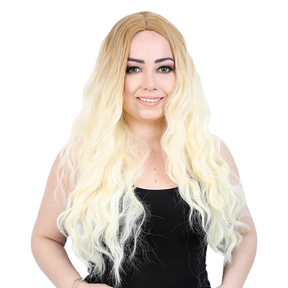 Kanekalon Fiber Synthetic Long Water Wavy Look Wig / Wig / Platinum Long Ombré