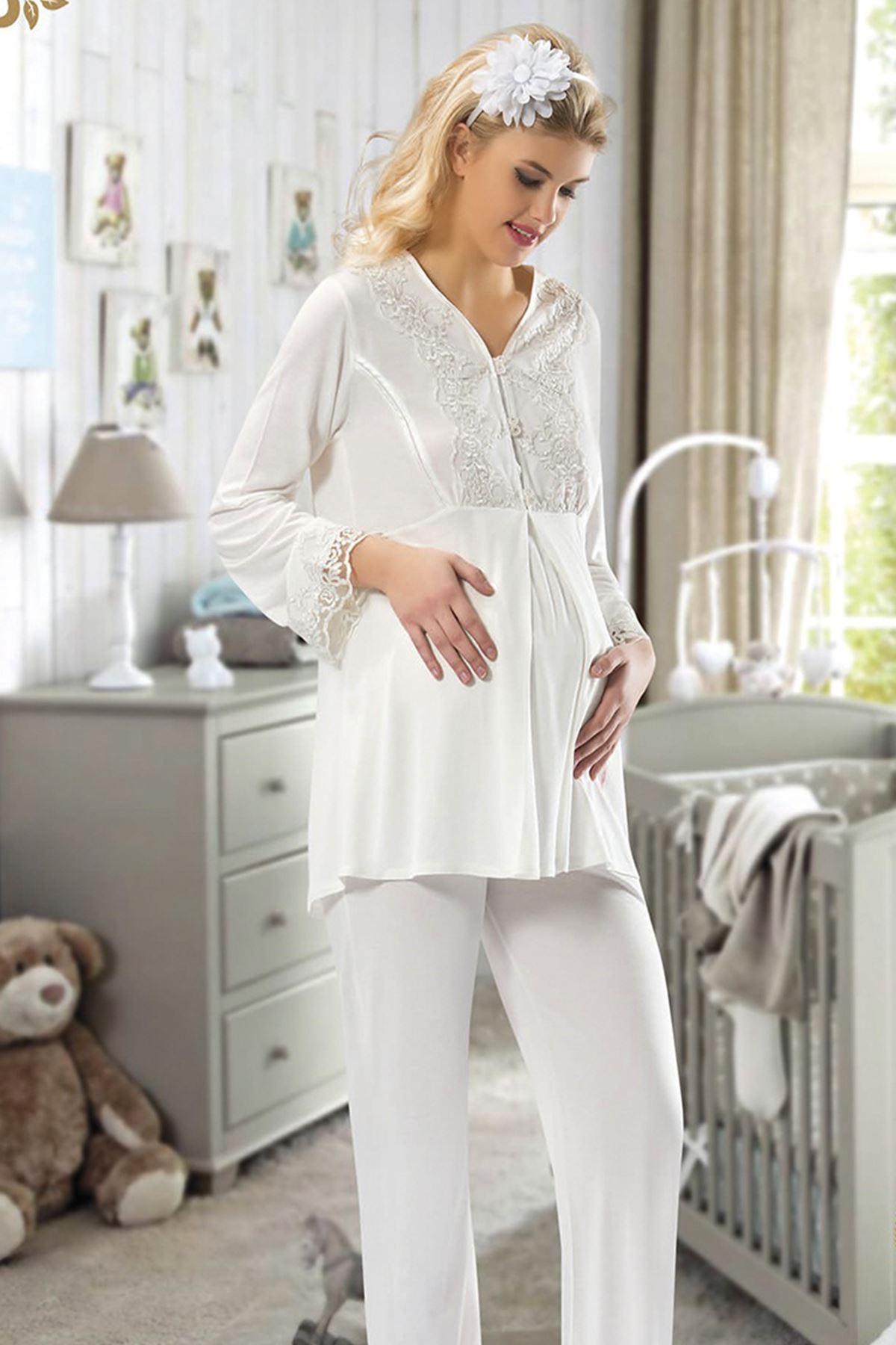 Ecru Maternity (Lohusa) Pajama Set