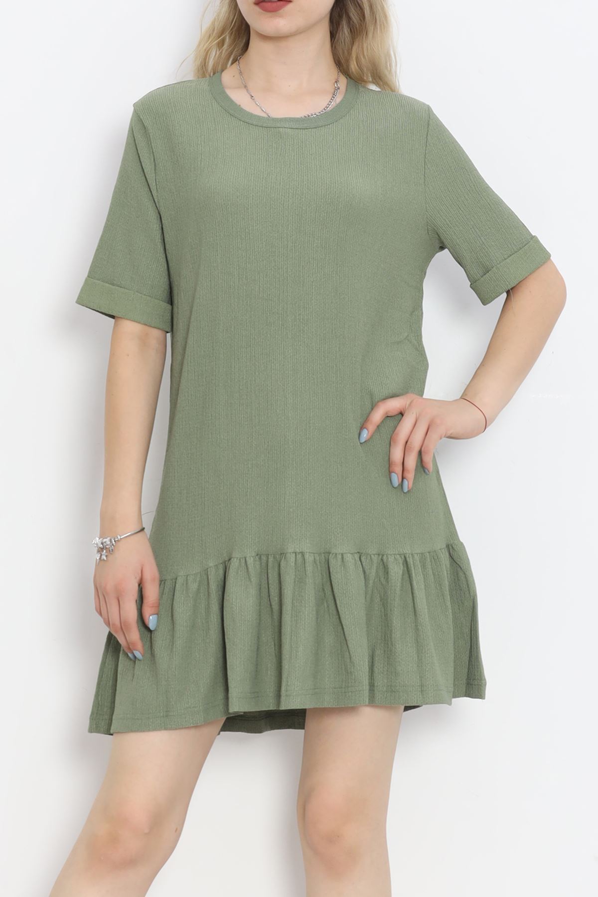 Short Sleeve Flared Dress Khaki